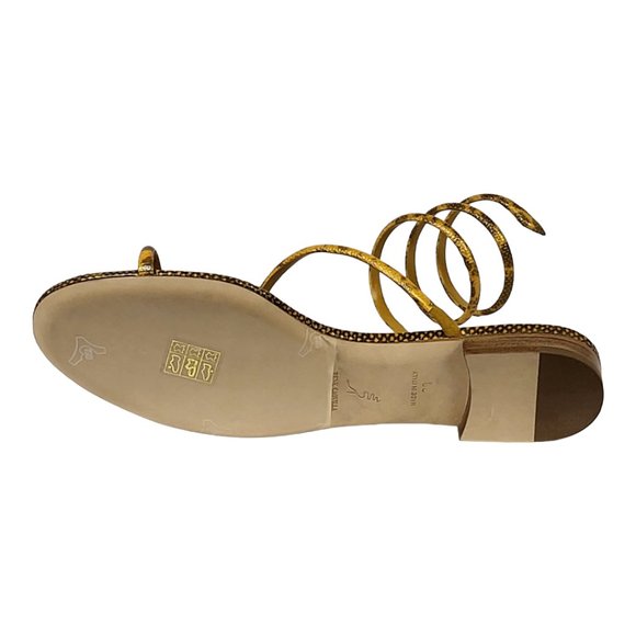 Rene Caovilla Cleo Snakeskin Wrap Flat Sandals In Beige Karung 36/6. - Picture 7 of 14